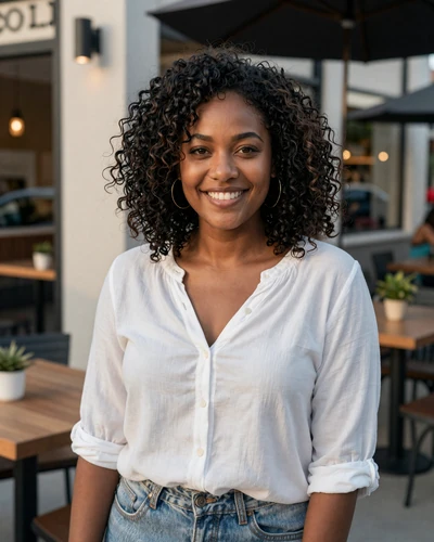 Tasha, 36, smiling Black woman at a Houston coffee shop - Texas CDL dating profile