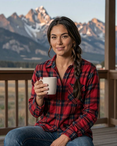 Friendly Illinois woman in red flannel by a cornfield fence - trucker dating Illinois member profile