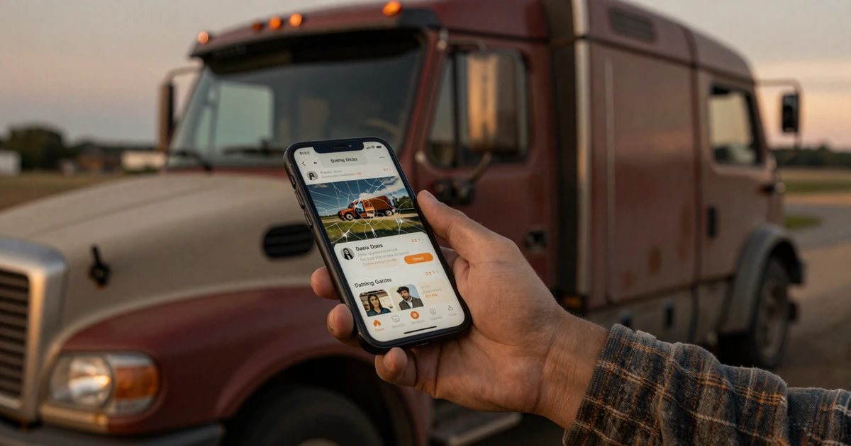 CDL driver comparing dating apps on a phone in his rig - best dating apps for truck drivers
