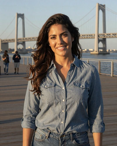 Sofia from Staten Island on boardwalk with Verrazzano bridge - NYC trucker dating profile