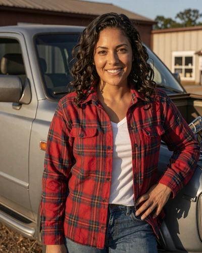 Bre, 38, Valdosta Georgia - trucker dating profile in country flannel by a pickup truck