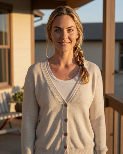 Hannah, 32, Bakersfield California - trucker dating profile in cream cardigan