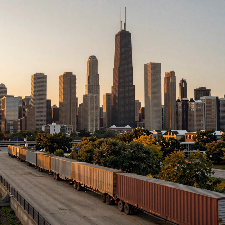 Chicago skyline and I-90 freight corridor for trucker dating in Chicagoland