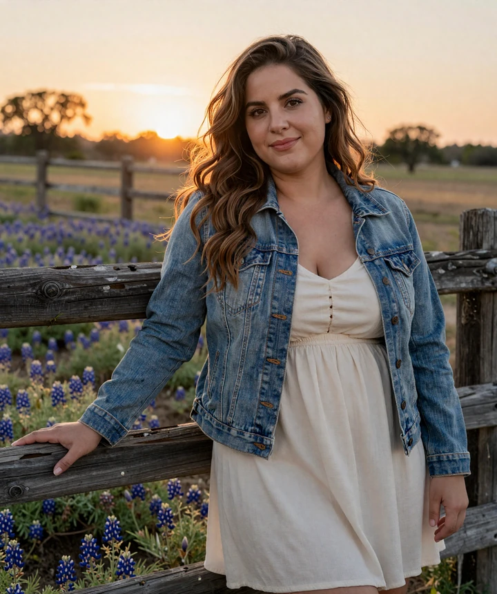 Friendly Texas woman in denim and a sundress on a Hill Country ranch - trucker dating Texas member preview