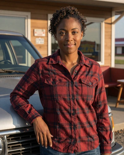 Tasha, 37, from Davenport Iowa - trucker dating profile in red flannel by diner